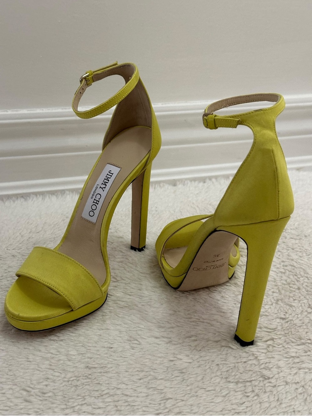 Jimmy Choo Lemon Yellow Suede Ankle-Strap Platform Heels